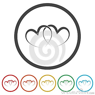 Two red linked hearts icon. Set icons in color circle buttons Vector Illustration