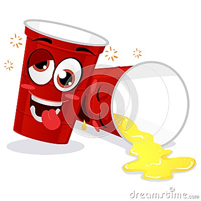 Two Red Plastic Beer Pong Cup Feeling Drunk Mascot Vector Illustration