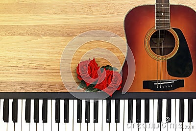 Two Red Roses with Romantic Valentine Love Song. Stock Photo