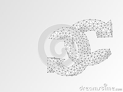 Two Refresh circular arrows symbol. Wireframe digital Abstract Vector polygonal origami 3d. Low poly, repeat, refresh Vector Illustration