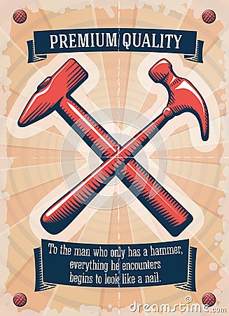 Two retro hammers tool shop poster Vector Illustration