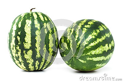Two ripe watermelons berry on white background Stock Photo
