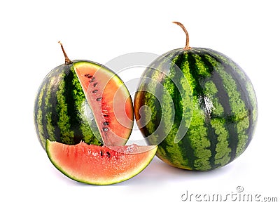 Two ripe watermelons sliced. Isolated on white background. Stock Photo