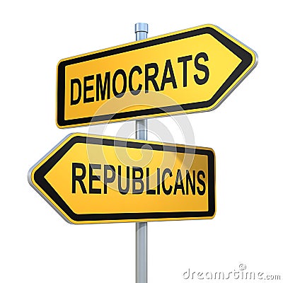 Two road signs - democrats or republicans choice Cartoon Illustration