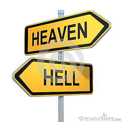 Two road signs - heaven hell choice Cartoon Illustration