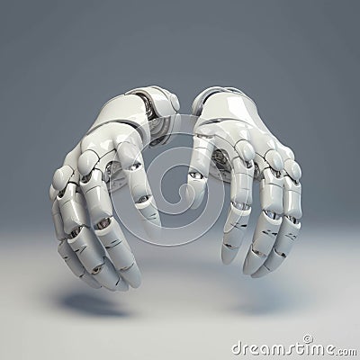 Two robotic hands shaking as if to pretend a friendship exists yet a coldness remains in the air. Psychology emotions Stock Photo