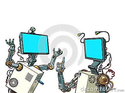 Two robots communicate Vector Illustration