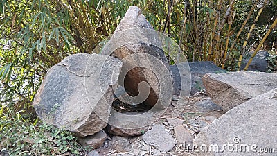 Two rock stand supported by each other Stock Photo