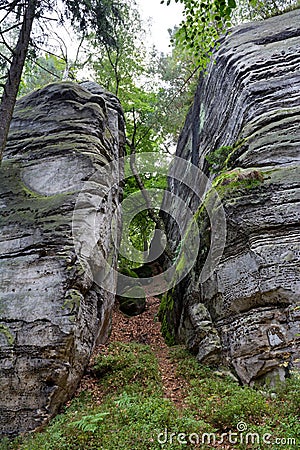 Two rocks with space and slope ground between them in Czech Stock Photo