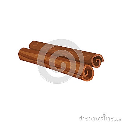 Two rolled cinnamon sticks. Aromatic condiment. Fragrant spice. Cooking ingredient. Flat vector design Vector Illustration