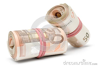 Two Rolls of Euro Bills Stock Photo