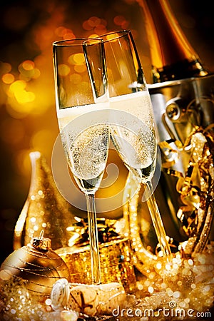 Two romantic effervescent flutes of champagne Stock Photo