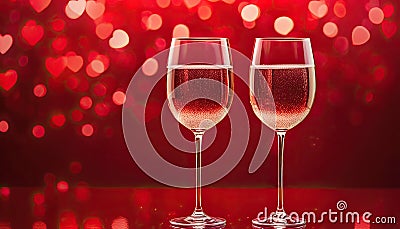 Two romantic glasses with fizzy drinks and copy space Cartoon Illustration