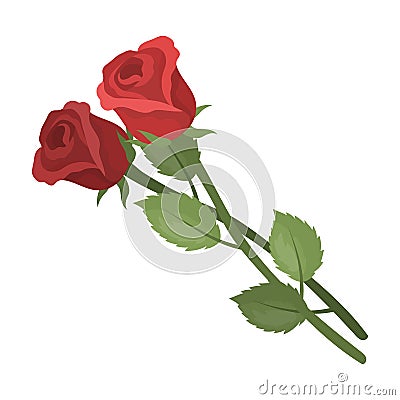 Two roses icon in cartoon style isolated on white background. Funeral ceremony symbol stock vector illustration. Vector Illustration