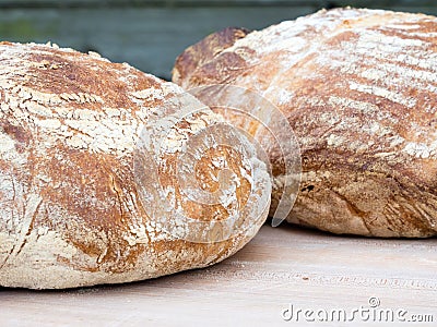 Two round french boule breads Stock Photo