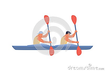 Two rowers swim in a boat. Vector Illustration