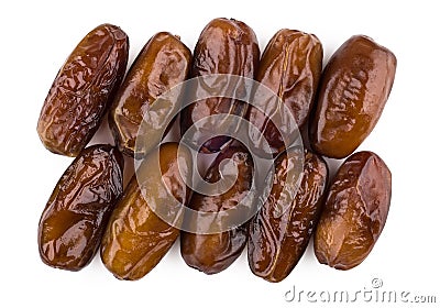 Two rows dried dates (tropical fruits) isolated on white Stock Photo