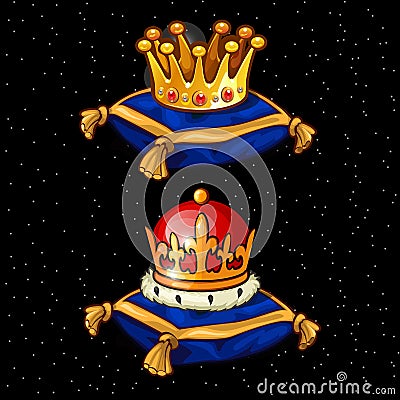 Two Royal crown on the pads, heirloom Vector Illustration