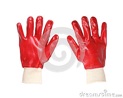Two rubber protective red gloves Stock Photo