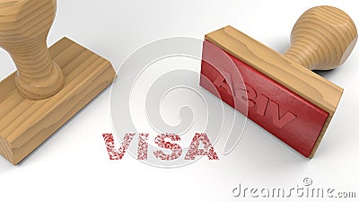 Two rubber stamps with the word visa on white immigration concept Cartoon Illustration