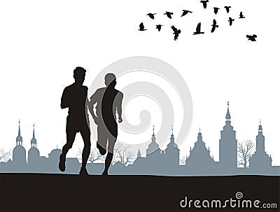 Two runners on the horizon Vector Illustration