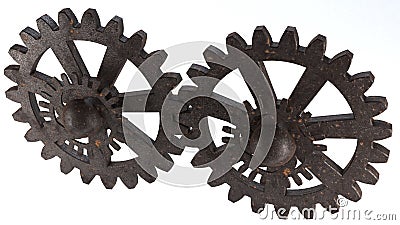 Two Rusty metal gears on white Cartoon Illustration