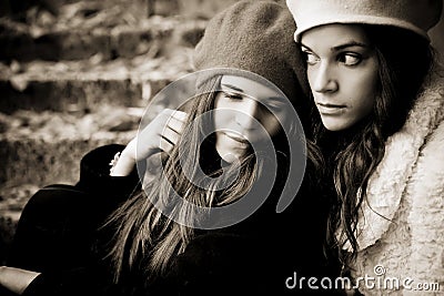 Two sad girls Stock Photo