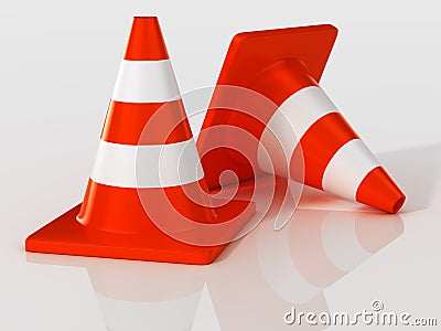 Two safety cones. 3D Illustration. Stock Photo