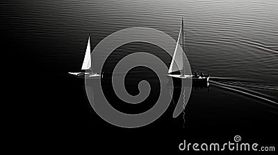 Monochromatic Depth: Serene Sailboats In Illusory Black And White Imagery Stock Photo