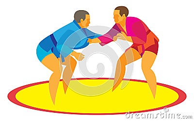 Two sambo fighters start a duel on the carpet Vector Illustration
