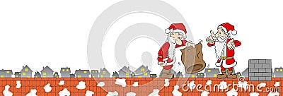 Two santa claus with empty bag on a rooftop Vector Illustration