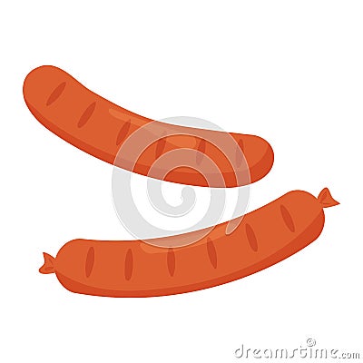 Two sausages isolated. Vector illustration Cartoon Illustration