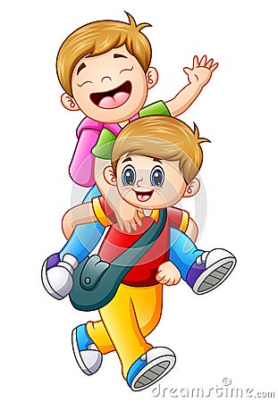 Two school kids going to school Vector Illustration