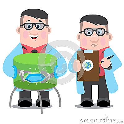Two scientists conduct scientific experiments. Vector Illustration