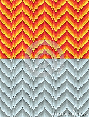 Two seamless bargello patterns, different hues of color. Vector Illustration
