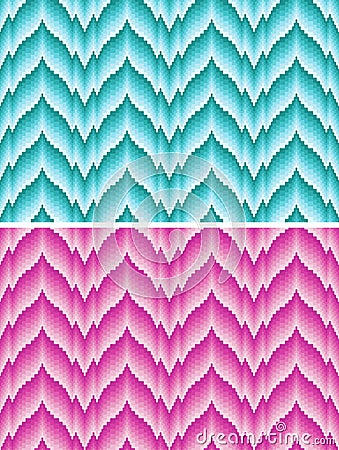 Two seamless bargello patterns, different hues of color. Vector Illustration