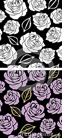 Two seamless decorative patterns with roses Vector Illustration