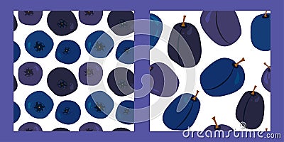 Two seamless pattern with blueberries and plums Vector Illustration