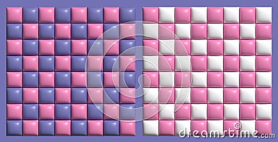 Two seamless pattern. Inflate 3d realistic soft style. Checker board print. Game aesthetic. 3D render. Trendy stickers Vector Illustration