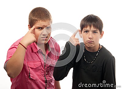 Two serious teenage boys posing Stock Photo