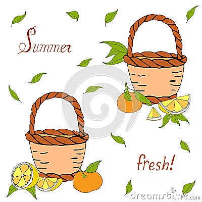 Two sets of fruit baskets Vector Illustration