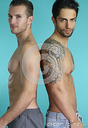 Two men posing Stock Photo