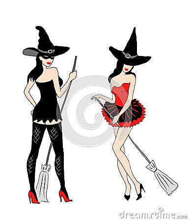 Two sexy young witches. Halloween images Vector Illustration