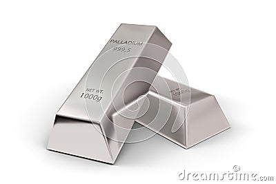 Two shiny palladium ingots or bars over white background - precious metal or money investment concept Cartoon Illustration