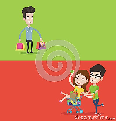 Two shopping banners with space for text. Vector Illustration