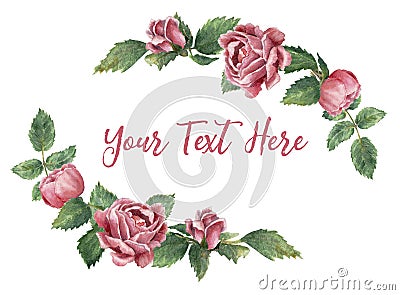 Two sided frame made of pink blooming roses Cartoon Illustration