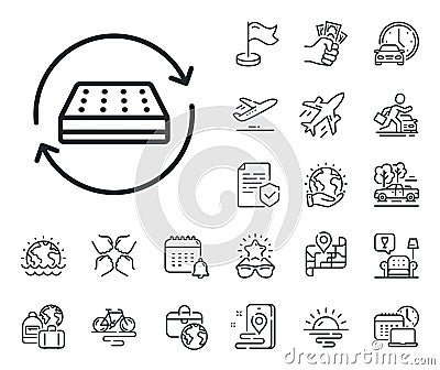 Two sided mattress line icon. Change side of orthopedic pad sign. Plane jet, travel map and baggage claim. Vector Vector Illustration