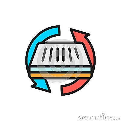 Two sided mattress, orthopedic seasonal mattress flat color line icon. Vector Illustration