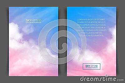 Two-sided vertical flyer of a4 format with realistic pink-blue sky Vector Illustration