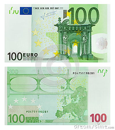 Two sides of 100 euro banknote Stock Photo